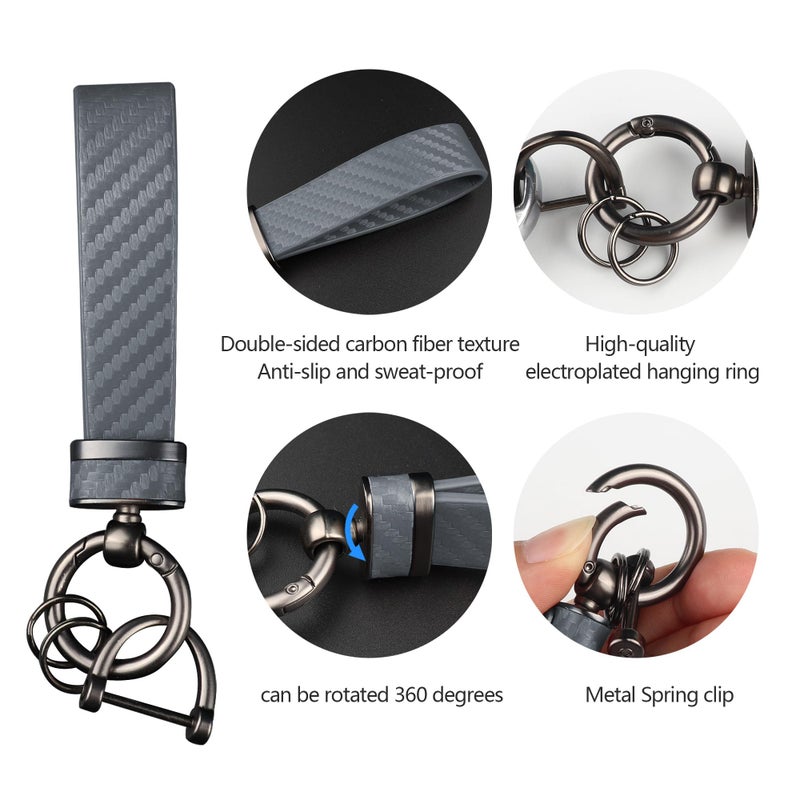 Turcee Carbon Fiber Car Keychain Automotive Interior Accessories Keychains Leather Car Key Fob Car Accessories Key Ring&Anti-Lost D-Ring(Premium Grey) - Image 4